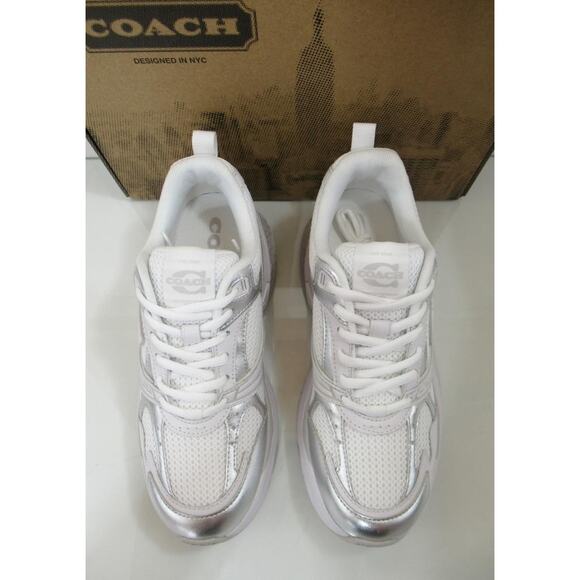 Women's Coach Mesh Sneaker Lace Up C Signature Light Grey / Optic White - Picture 7 of 10